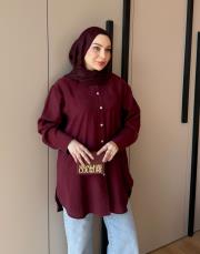 parya basic yırtmaçlı gömlek bordo 3
