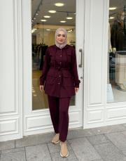 helen çıtçıtlı kapüşonlu kap bordo