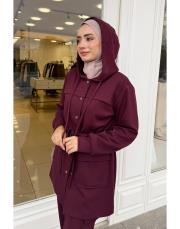 helen çıtçıtlı kapüşonlu kap bordo 5