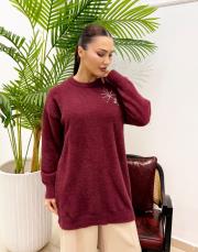 omzu taşlı peluş kazak bordo