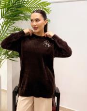 omzu taşlı peluş kazak kahve 2