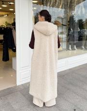 peluş leopar astarlı uzun yelek bej 2