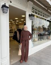 triko örgülü takım kahve